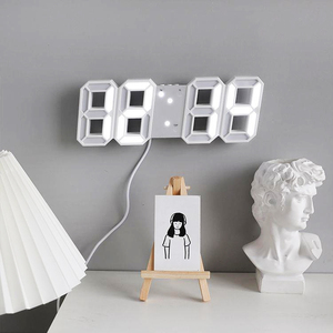 Đồng hồ treo tường kỹ thuật số 1 cái Đồng hồ báo thức kỹ thuật số trang trí văn phòng dẫn tường trắng USB 3D Đồng hồ điện tử - Product Image 6