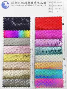 Tissu <span class=keywords><strong>synthétique</strong></span> en cuir PU brillant à motif gaufré en écailles de poisson personnalisé, brillant, pour nœuds, sacs, artisanat DIY - Product Image 3