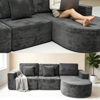 Canapé modulaire sectionnel à compression, canapé d'angle en velours côtelé avec chaise longue, canapé en mousse à combinaison libre pour salon