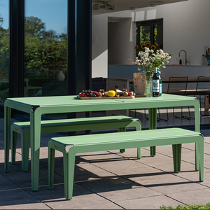 सभी एल्यूमीनियम आउटडोर गार्डन फर्नीचर सेट, डिजाइनर पेटियो टेबल चेयर बेंच संयोजन ओरिगामी विंडप्रूफ सनस्क्रीन कपड़े के साथ - Product Image 4