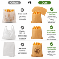 Sacs à frites en papier kraft personnalisés avec logo, ouverture supérieure, résistants à la graisse, sacs à collation en vrac, écologiques pour les restaurants de burgers et la vente de nourriture de rue