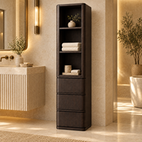 Armoire de rangement haute pour salle de bain, meuble à linge étroit de 80 pouces avec 3 étagères ouvertes et 3 tiroirs, organisateur de salle de bain fin en bois