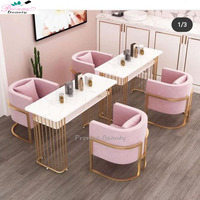 Table de manucure de luxe de style italien PronneBeauty avec plateau en marbre et structure métallique, couleur et taille personnalisables, collecteur de poussière, gel UV en option