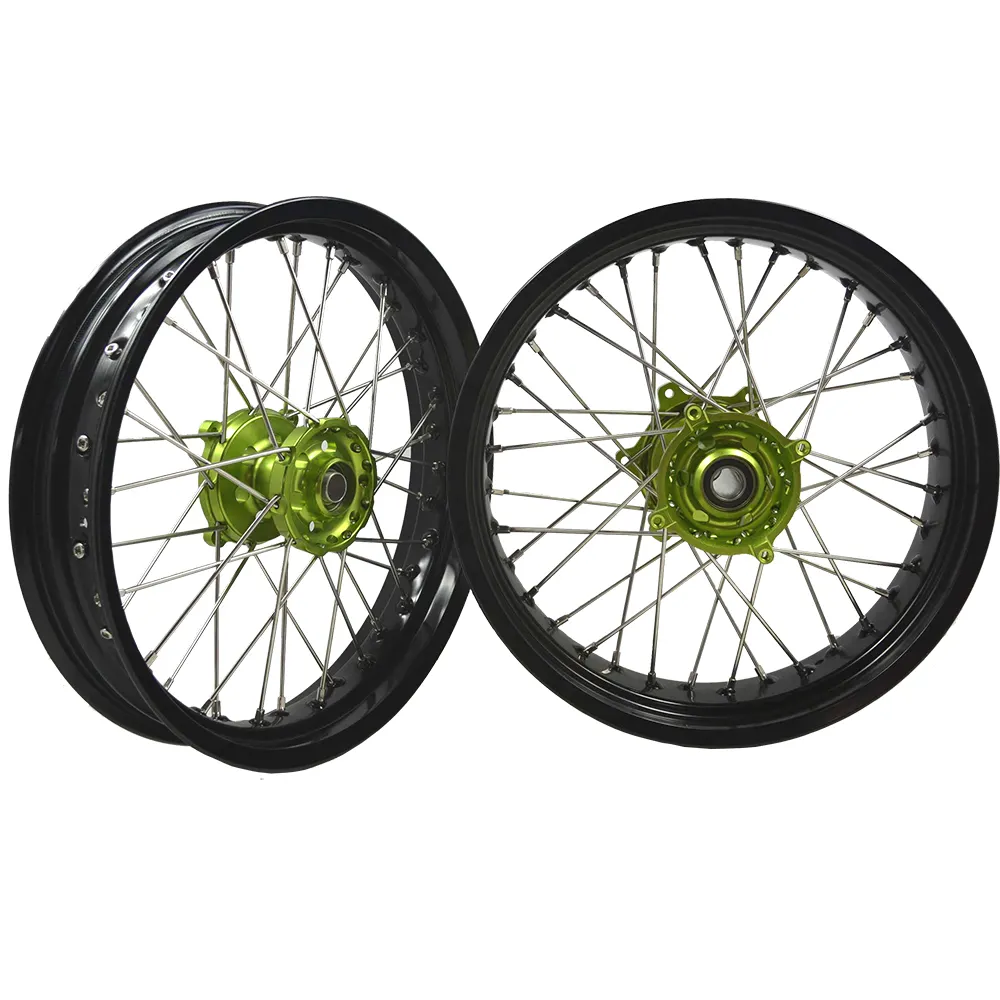 Колесные диски для мото-велосипеда, подходит к 250 450 KAWASAKI KX, черный обод, зеленый