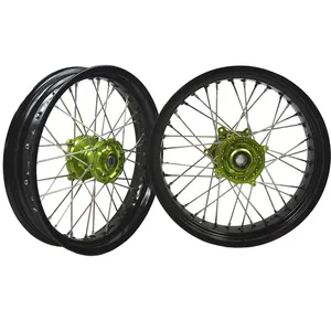 Moto bike supermoto wheel rims Fit KAWASAKI KX 250 450 black rim green hub