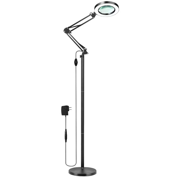 Magnifying Floor Lamp,10X Real Glass Magnifying Lamp for Esthetician,Swing Arm 2 Color Lighted Magnifier Lamp for Close Work
