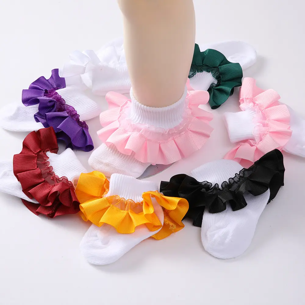 Korean New Fashion Princess Ruffle Lace 3D Fluffy Girls Baby Socks Soft Cotton Lovely Flower Lace Baby Socks