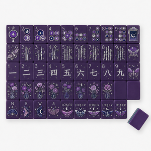 Juego de Mahjong Americano de Acrílico Morado Oscuro, Fichas Personalizadas con Diseño de Luna, Grabadas y Pintadas a Mano en 4 Capas - Product Image 1