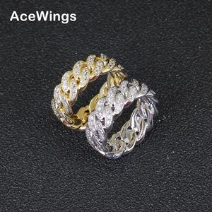 Anello da Uomo R016 in Ottone Color Oro e Argento con Zirconi Cubici, Stile Cuban Iced Out, Gioiello Hip Hop alla Moda - Product Image 1