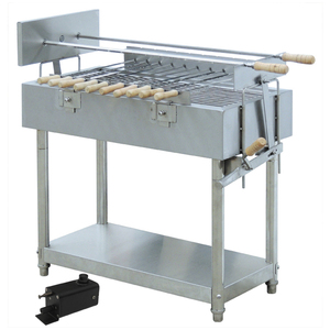 Barbecue au charbon de bois moderne de haute qualité en acier inoxydable avec broche à rôtir, finition brossée, chariot de rôtisserie chypriote, hauteur réglable - Product Image 4