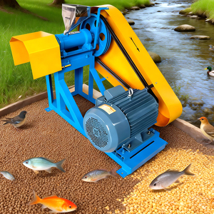 Machine extrudeuse d'aliments pour animaux de compagnie bleue et jaune avec moteur pour la production de granulés de poisson - Product Image 1