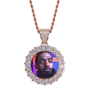 <span class=keywords><strong>Collier</strong></span> avec pendentif médaillon personnalisé en zircon, style hip-hop, pour photos et souvenirs - Product Image 2