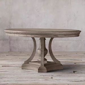 Table à manger ronde en bois massif de style européen vintage, design français de luxe léger, durable, 8 places, pour salles à manger d'hôtel - Product Image 3