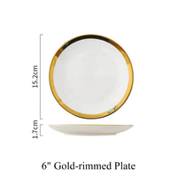 Assiettes en céramique en gros avec rebords dorés, assiettes plates en porcelaine de 6/8/10/12 pouces pour fruits et salades, pour restaurants et décoration intérieure