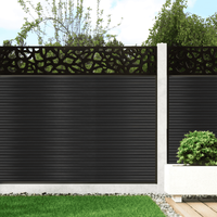 Clôture en lattes WPC horizontales modernes avec panneau décoratif découpé au laser pour jardin, villa et délimitation paysagère