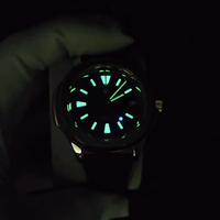 Montre mécanique automatique personnalisée avec boîtier en acier inoxydable, bracelet en cuir de vache, étanche 50 bars, mode masculine, grille noire, 20 mm, 42 mm