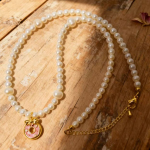<span class=keywords><strong>Collana</strong></span> di <span class=keywords><strong>perle</strong></span> naturali d'acqua dolce <span class=keywords><strong>con</strong></span> ciondolo a ciambella smaltata rosa, <span class=keywords><strong>catena</strong></span> regolabile color oro, grazioso gioiello fatto a mano per donna - Product Image 3