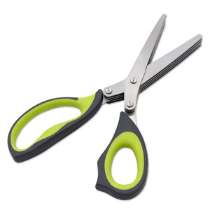 <b>Kitchen</b> <b>Scissor</b> Stainless Steel Five Layer Multi Purpose Home Use Greenish Gray Handle Straight Head - Product Image 1