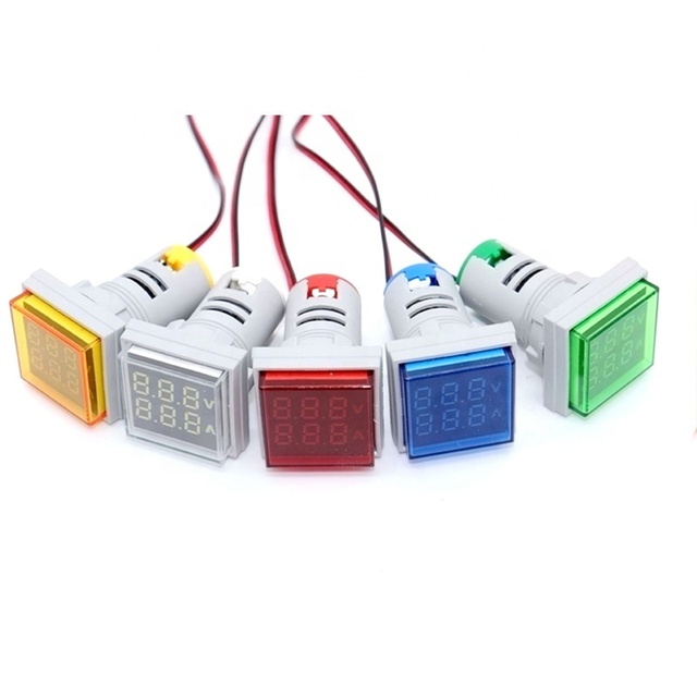 AC 50-500V 0-100A 2in1 22MM Square Dual Digital Display Voltage Ampere Current Meter Voltmeter Ammeter LED Signal Gauge