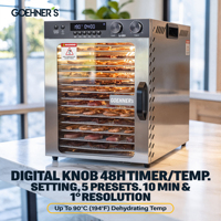 Snack Factory 15-bakjes voedseldroger 1100W dubbele ventilator 5 vooraf ingestelde modi 0-48 uur timer 30-90°C SUS304 bakjes voor fruit snacks voedseldehydrator
