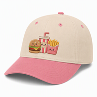 Casquette de baseball respirante et imperméable bicolore avec patch brodé alimentaire, boucle de réglage métallique, visière incurvée, 6 panneaux, style Dad Hat sportif