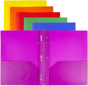 الملونة حافظة بلاستيكية مع جيوب و شوكات-(ألوان متنوعة ، 6 حزمة ، 2 جيوب 3 شوكات) ، الملونة المجلدات