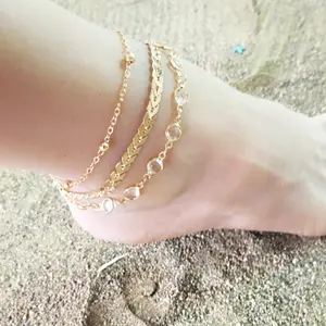 1 2023 fashion jewelry Sets anklets for women non tarnish copper brass supplier fishbone chain multilayer Beach Foot Jewelry