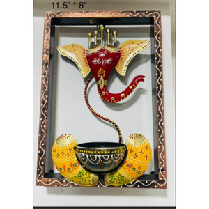 Décoration murale Art Déco en métal artisanal, soudée à la main, finition émail peinte à la main, cadre en bois rustique pour Diwali et maison de retraite - Product Image 1