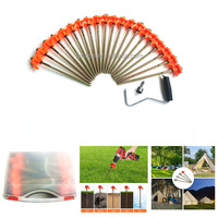 Accessoires de camping TP3008 Lot de 20 pièces dans une boîte de rangement en plastique Ensemble de chevilles de tente à vis en acier de 20.5cm avec douille hexagonale de 13 mm