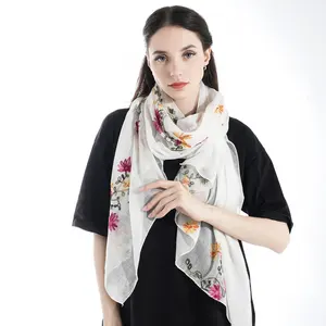 Fashionable customized multi-color embroidered soft edge thin scarf shawl suitable for daily travel decoration