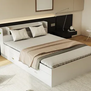 大号床单木质床架现代豪华美容床，带储物卧室家具