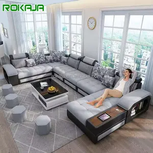 Luxe Multifunctionele U-Vormige Sofa Set Stof Hoekbank Met Usb Speaker Modern Design Woonkamer Meubilair 7 Zits Bank