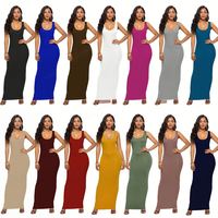 Robes décontractées longues en mousseline de soie unie pour femmes SUHE, très vendues, avec taille basse et dos nu à lacets
