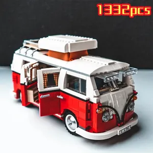 10220 T1 Camper Bricks <span class=keywords><strong>Van</strong></span> Car Plastic Camper <span class=keywords><strong>Van</strong></span> Bus Building Blocks Set Transportation Theme DIY Toy for Boys 1334 Pcs - Product Image 2