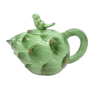 Creatief Nieuw Ontwerp Wereldbol Artisjok Koffiepot, Keramische Theepot, Keramische Koffiepot Met Kolibrie Bovenop, Groen