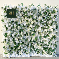 Elegante 8FTX8FT Weiß-Rosa Seidenblumenwand Simulierte Rosenwand für Heim und Party