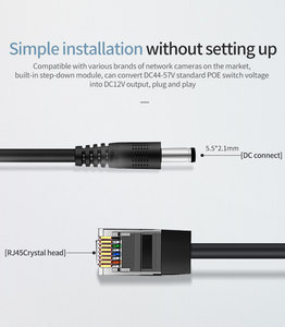 Norme IEEE 802.3At/Af 1.2A POE non isolé 48V vers 12V 10/100 Mbps RJ45 pour commutateurs réseau et caméras IP - Product Image 2