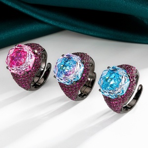 Fashion Jewelry Eco-friendly Copper Black Gold Plated Rose Cut 14mm Gradient Zircon Creative Personality Open <b>Ring</b> for Women - Product Image 5