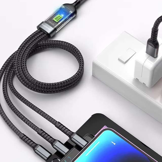 100W Max Ready to Ship USB 3 in 1 Type C PD 100W 65W 27W 1.2meter Fast Charging Power Digital USB C LCD Display Port Data Cables