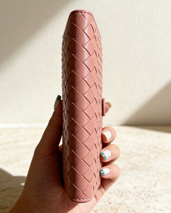 Nouveau portefeuille en cuir véritable tissé <span class=keywords><strong>rose</strong></span> pour femmes - <span class=keywords><strong>Porte</strong></span>-cartes à fermeture à loquet - Product Image 2