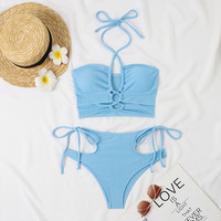 Ensemble bikini côtelé 2 pièces pour femme, haut dos croisé et bas échancré ajouré