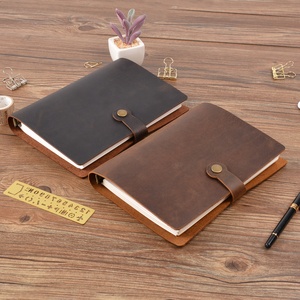 Custom A5 Vintage Crazy Horse Leather Planner 100-Sheet Simple Business Loose-Leaf Notebook with Snap-Button A3 Size Stationery - Product Image 3