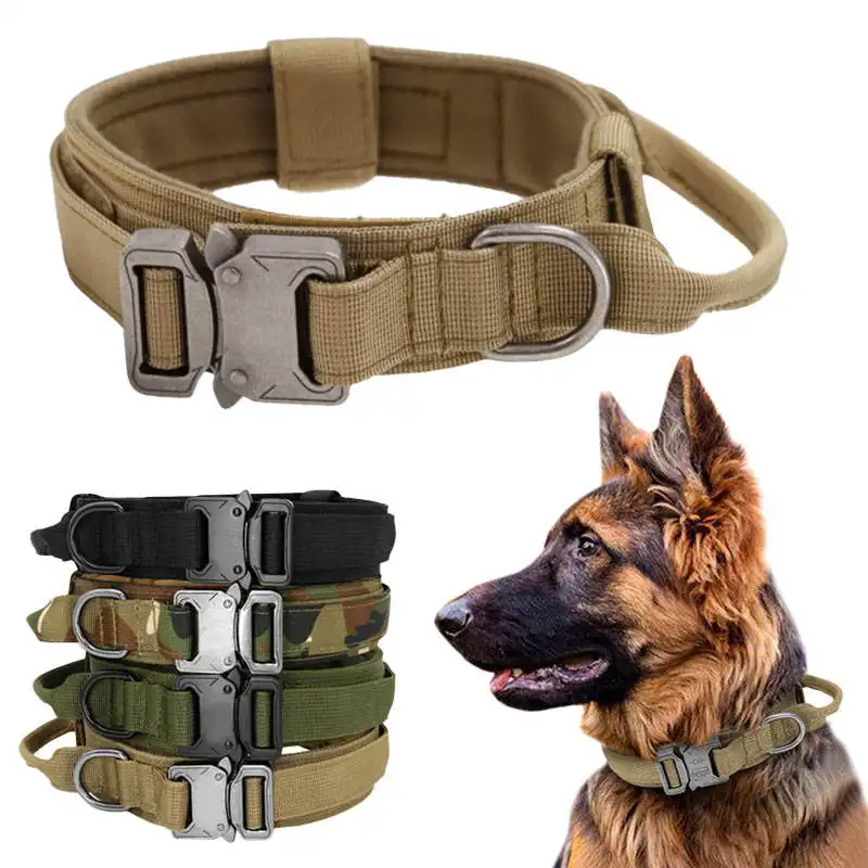 Designer Custom Hochwertige mehrfarbige Hochleistungs-Nylon Mil Tactical Hunde halsband Training Haustier halsbänder mit Metalls chnalle
