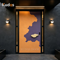 Porte d'entrée pivotante en aluminium moulé avec poignée en forme de nuage, design artistique à couleurs irrégulières, moderne, pour l'extérieur, entrée principale