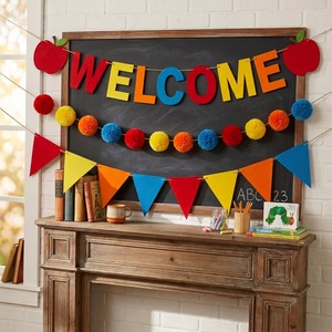 Bandera de Fieltro con Forma de Manzana para el Regreso a Clases, Juego de Banderas con la Frase 'Bienvenidos de Nuevo a la Escuela' - Product Image 1