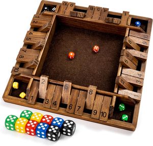 <span class=keywords><strong>Jeu</strong></span> de table en bois 14 pouces 4 voies pour fermer la boîte 2-4 joueurs <span class=keywords><strong>Jeu</strong></span> de dés de style vintage pour enfants adultes avec 8 dés respectueux de l'environnement - Product Image 1