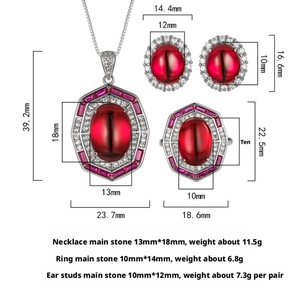 Wholesale 13*18-10*14mm Red Zircon Vintage Fashion Wedding Necklace <b>Earrings</b> Ring <b>Set</b> Eco-friendly Copper Bridal Jewelry <b>Set</b> - Product Image 2