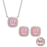 Kalung dan Anting Liontin Berlapis 2 Warna Perak Sterling S925 Perhiasan Zirkon Kubik Warna Pink Set Perhiasan untuk Hari Ibu