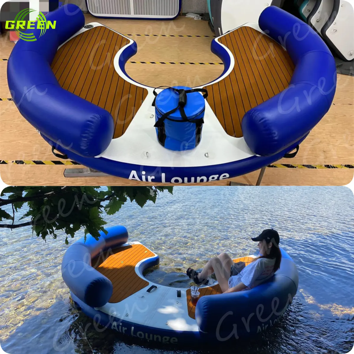 Green float bridg gonfiabile galleggiante nuoto commerciale gonfiabile isola C dock platform