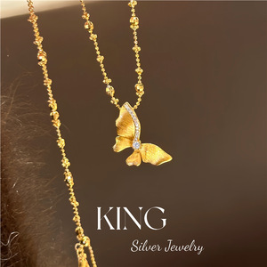 Collier en argent KING avec perles, pendentif papillon plaqué or en argent S925, bijoux de mode pour femmes - Product Image 3
